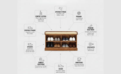 Wooden Multipurpose Cupboard & Shoe Rack – Spacious Storage Cabinet with Seating for Home, Entryway & Living Room (Large, Teak Finish) 