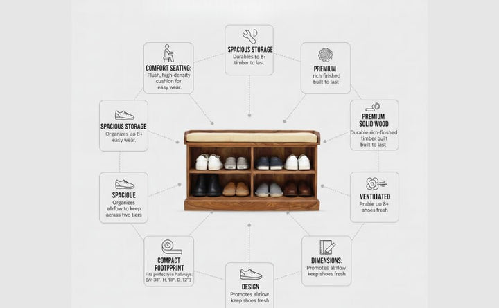 Translation missing: en.Wooden Multipurpose Cupboard &amp; Shoe Rack – Spacious Storage Cabinet with Seating for Home, Entryway &amp; Living Room (Large, Teak Finish) 