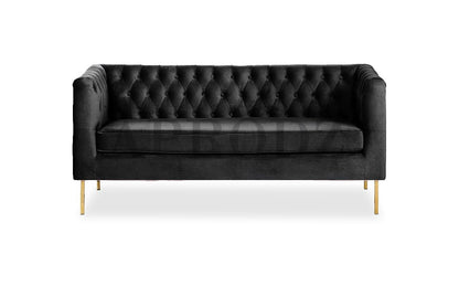 APRODZ Upholstered and Metal 3 Seater Sofa for Living Room Home Office Furniture | (Upholstered - Black Velvet + Gold Powdercoated)