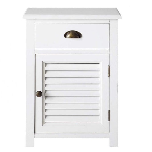 Mango Wood Boana Bedside Table – Stylish Wooden Nightstand with One Drawer & Shelves for Bedroom Storage & Home Organization (White Finish)
