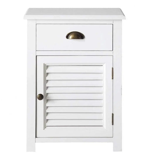 Translation missing: en.Mango Wood Boana Bedside Table – Stylish Wooden Nightstand with One Drawer &amp; Shelves for Bedroom Storage &amp; Home Organization (White Finish) 