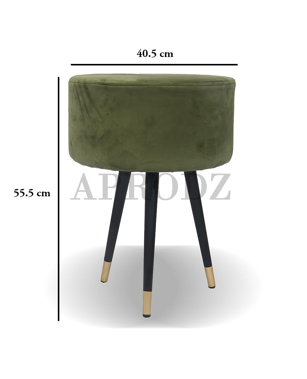 APRODZ Upholstered and Steel Frame Puffy Stool Grass Green Fabric + Black Powdercoated - Set of 2