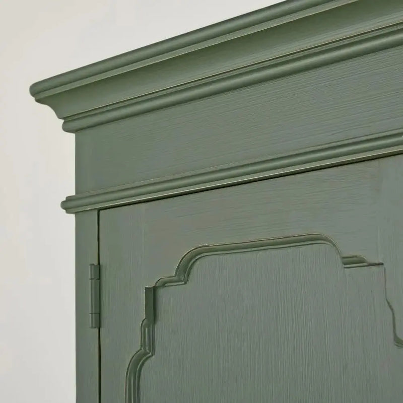 Mango Wood 2-Door 1-Drawer Wardrobe – Khaki Green Almirah 