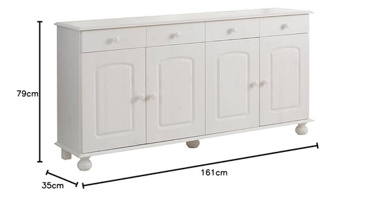 APRODZ Solid Wood Campinas Sideboard Storage Cabinet for Living Room | White