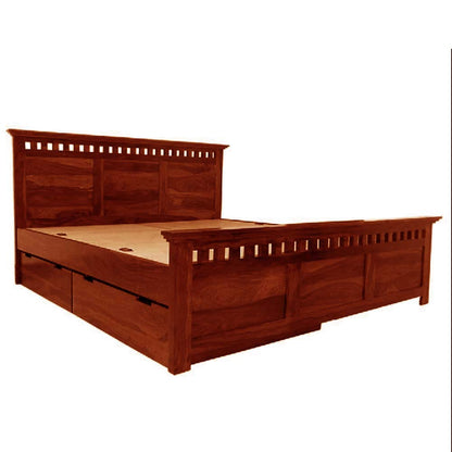 APRODZ Sheesham Wood Merritt Bed with Side Storage (King Size, Honey Finish)