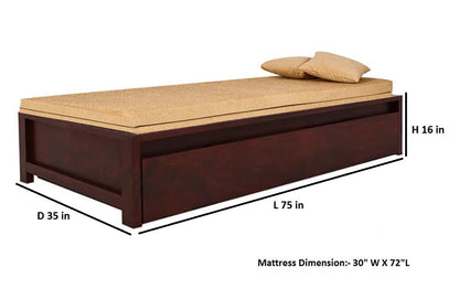 APRODZ Sheesham Wood Hosia Bed for Bedroom Living Room Divan with Storage- Mahogany Finish