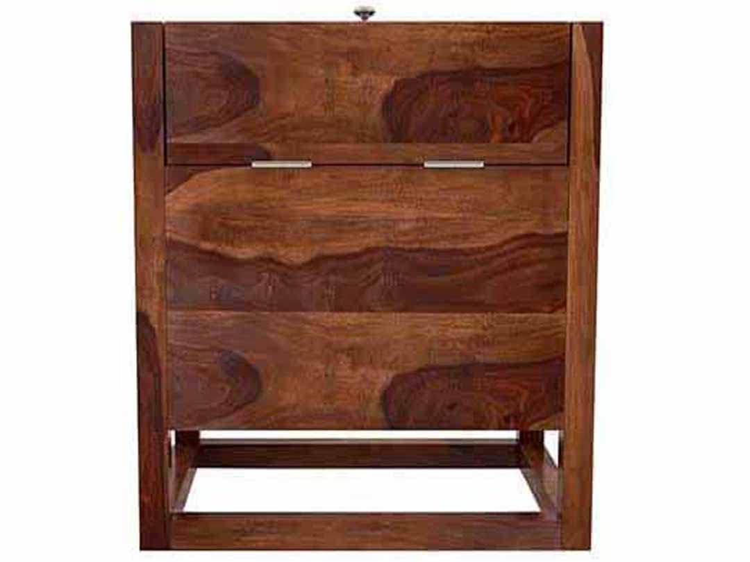 Mango Wood Peetz Royal Stylish Bar Cabinet with Wine Glass Storage for Living Room | Chestnut Finish 