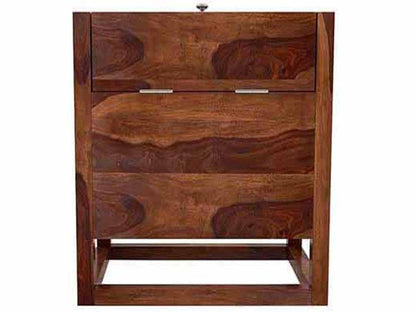 Mango Wood Peetz Royal Stylish Bar Cabinet with Wine Glass Storage for Living Room | Chestnut Finish 