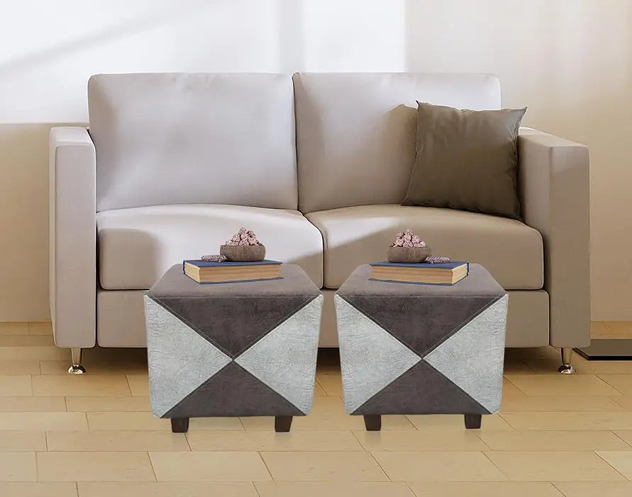 Ottoman Stool for Living Room | Pouffes for Sitting| Foot stools | Office Stools | Decoration & Dressing Table Suede Fabric Set of 2 Brown + Beige 