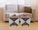 Printed Ottoman Stool Upholstered Foam Cushioned Pouffes for Living Room | Puffy Muddha Stool for Footrest & Sitting, Velvet Pouf Stool, Furniture for Home Decor, Office Set of 2 (Beige/Brown) 
