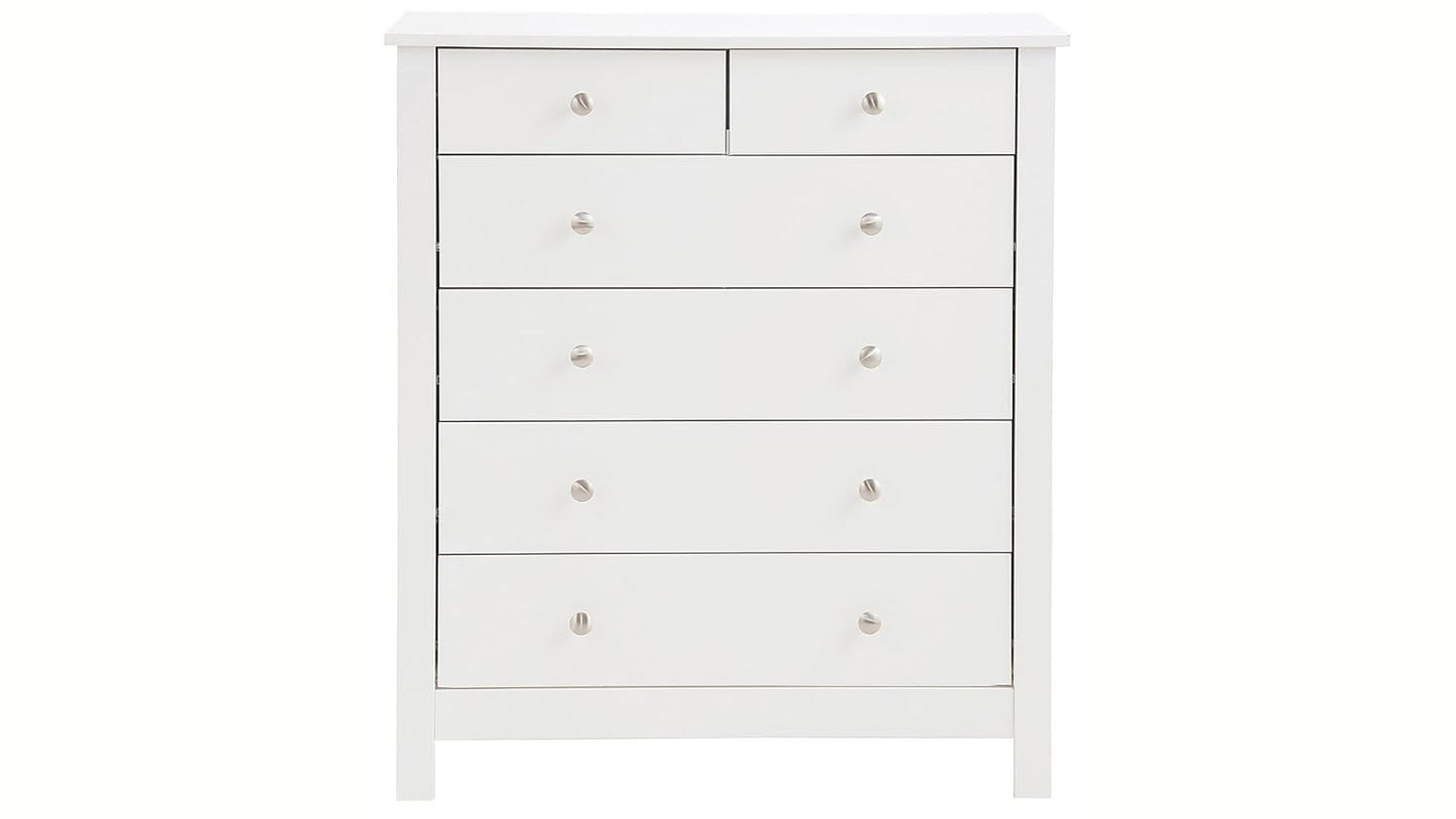 APRODZ Mango Wood Ania Chest of 6 Drawers Storage Cabinet for Living Room | Wooden Sideboard | White Finish