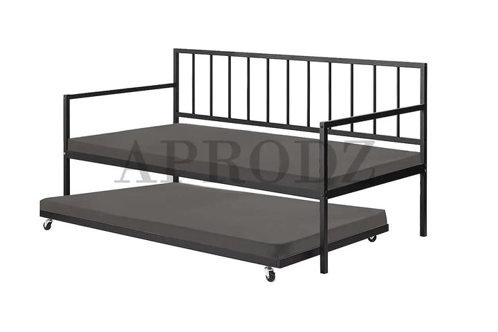 Translation missing: en.Suniz Twin Size Metal Daybed with Trundle Bed, (Foam Mattress -Metal - Black Powdercoated) 