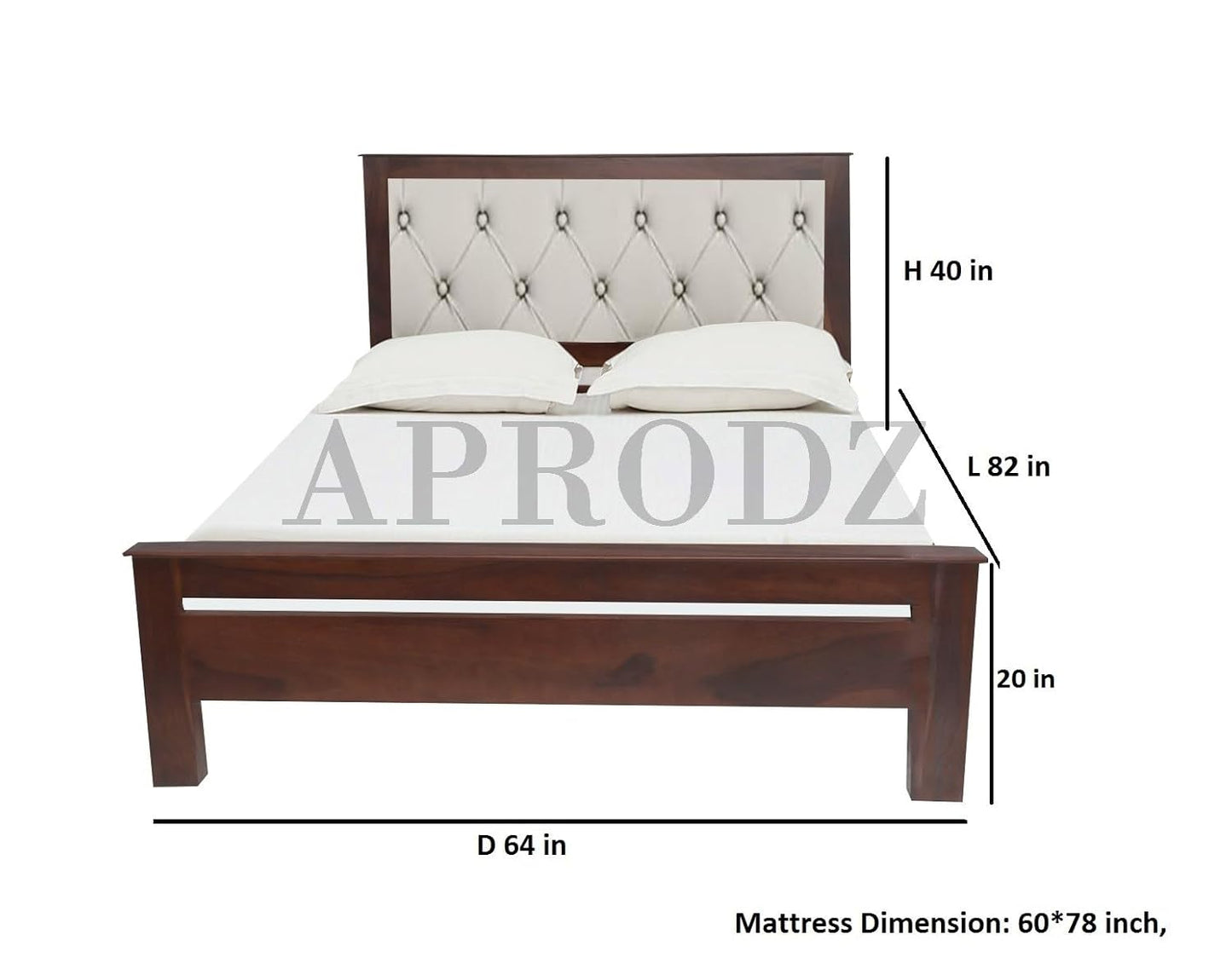 Fluted Upholstered Fabric Queen Size Design Bed Without Storage (sheesham Wood)