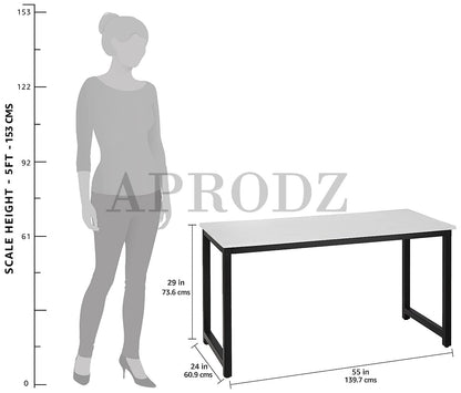 APRODZ Computer Desk 55" Modern Sturdy Office Desk Study Writing Desk for Home Office, White