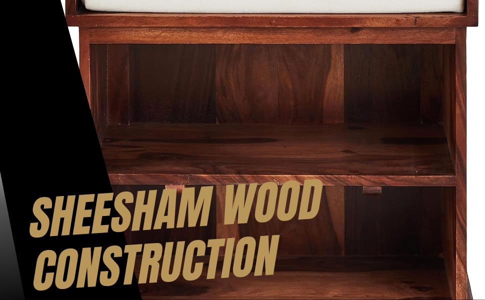 Wooden Multipurpose Cupboard & Shoe Rack – Spacious Storage Cabinet with Seating for Home, Entryway & Living Room (Large, Teak Finish) 