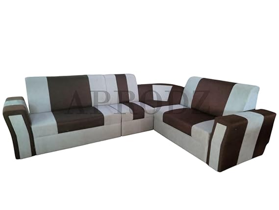 L-Shaped Sectional 7-Seater Sofa with Coffee Table Padded Armrest Perfect Fabric Corner Sofa for Guests Living Room, Drawing Room, Office & Lounge (Brown/Grey) 