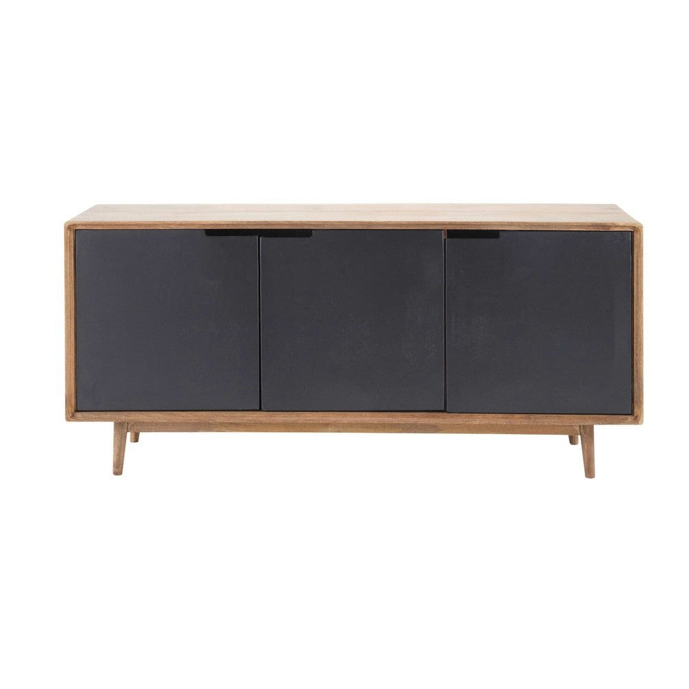 APRODZ Mango Wood Rivne Sideboard Storage Cabinet for Living Room | Wooden Cabinet for Kitchen | Brown & Black Finish