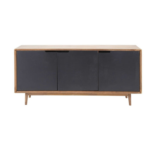 APRODZ Mango Wood Rivne Sideboard Storage Cabinet for Living Room | Wooden Cabinet for Kitchen | Brown & Black Finish