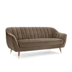 Modern Velvet 3-Seater Sofa – Channel Tufted Gold Legs (Brown) | Living room 