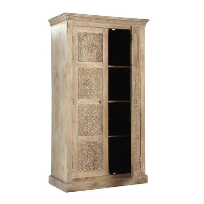 Floreale wardrobe Carved Mango Wood 2-Door Wardrobe Almirah 