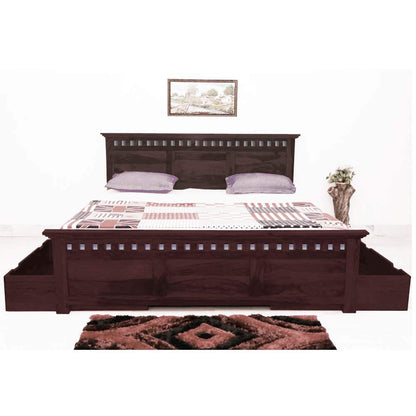 APRODZ Sheesham Wood Merritt Bed with Side Storage (Queen Size, Honey Finish)