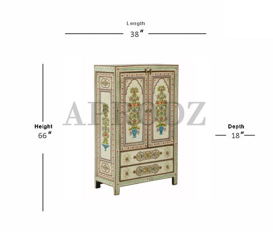 Translation missing: en.Wooden Handpainted Wardrobe Cupboard for Multipurpose Storage Organizer (Multicolor) 