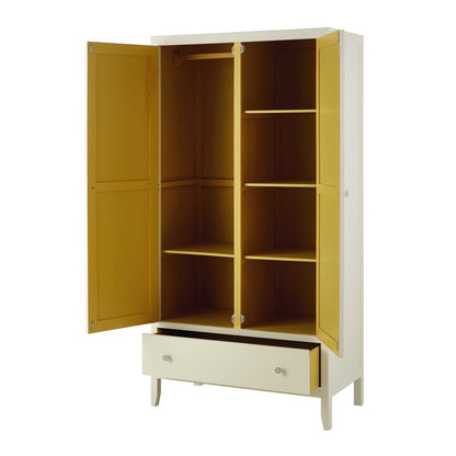 APRODZ Mango Wood Multipurpose Storage 2-Door Cana Wardrobe Almirah for Living Room | White Finish