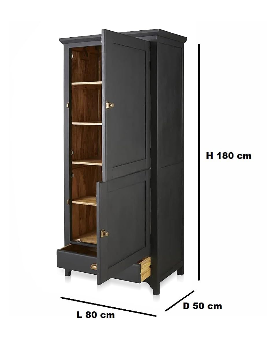 APRODZ Nera 2.0 Mango Wood Two Door and 1 Drawer Wardrobe Storage Almirah Cupboard for Cloths (Solid Wood - Slate Gray)