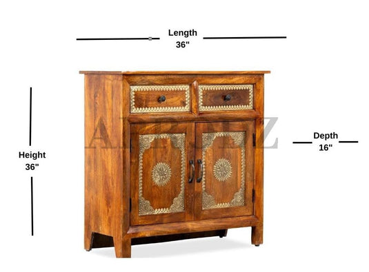 Translation missing: en.Wooden Brass Fitted Cabinet with Door &amp; Drawer Storage (Multicolor) 