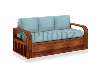 Sheesham Wood Sofa Cum Bed, 3 Seater with Storage