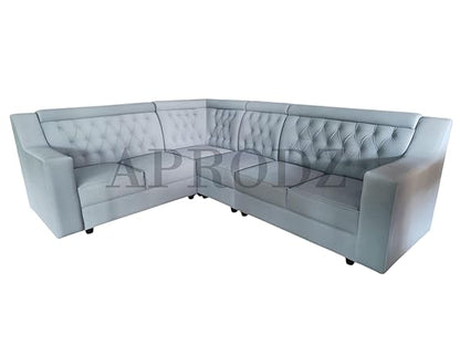 L-Shaped Sectional 6-Seater Sofa with Tufted Back Padded Armrest Perfect Fabric Corner Sofa for Guests Living Room, Drawing Room, Office & Lounge (Light Grey) 