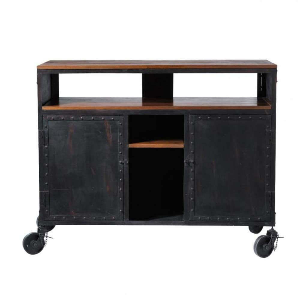 APRODZ Mango Wood Conder Wine Storage Stylish Bar Cabinet for Living Room | Black Finish