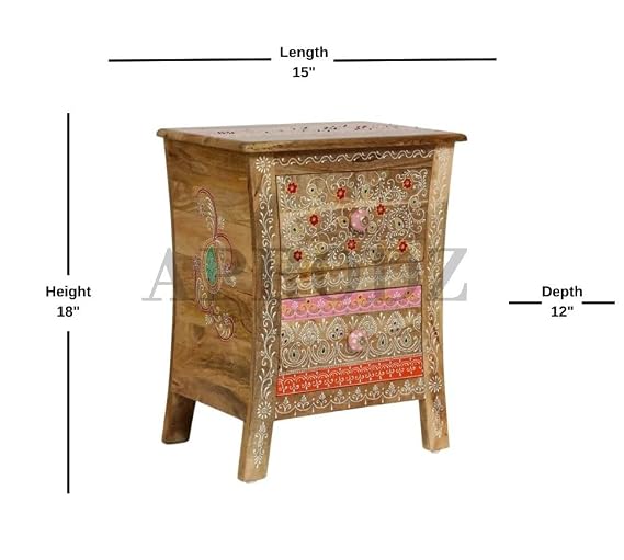 Translation missing: en.Wooden Handpainted Side Table with Drawer Storage Portable Bedside End Table (Multicolor) 
