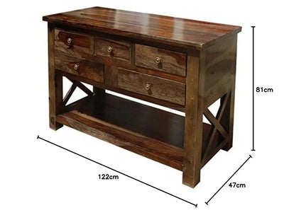 sheesham Wood Mukono Console Table with 5 Drawer for Living Room | Wooden Console