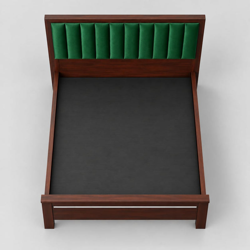 Sheesham Wood Bed | Queen Size Bed Without Storage | Solid Wood Double Bed with Tufted Headboard | Premium Cot Furniture for Bedroom | Bed Queen Size | Green 