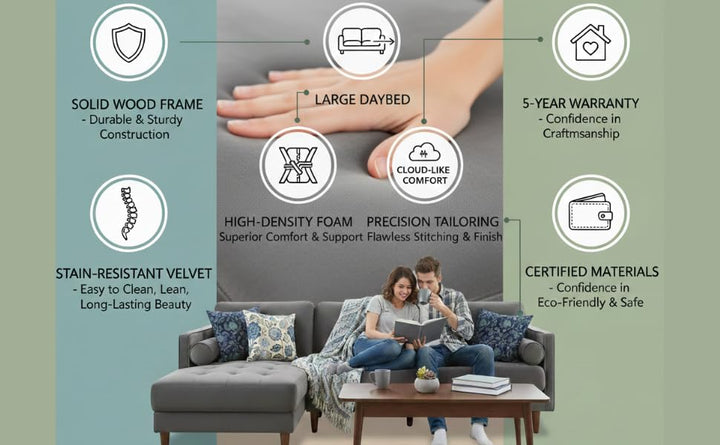 Translation missing: en.MidCen Wooden 3 Seater Sofa Set with High-Density Comfortable Foam for Home &amp; Living Room (Upholstered- Dark Green Velvet Fabric) 