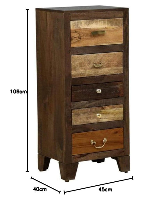 APRODZ Wooden Designer Antique Chest of Drawer | Cabinet with 5 Drawers | Sheesham Wood | Walnut Finish