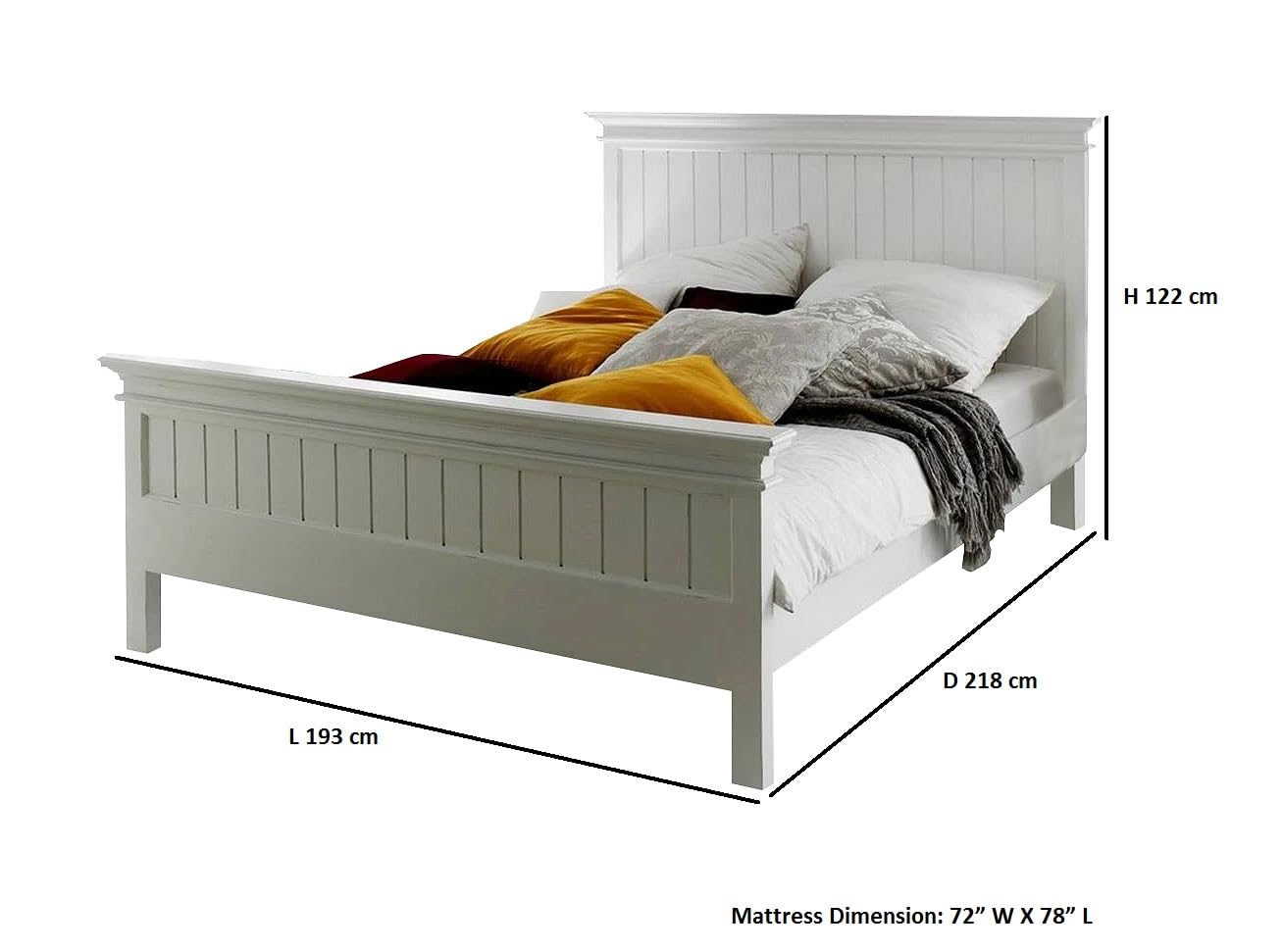 APRODZ Solid Wood Without Storage King Size Clemons Bed for Bedroom Stylish | White Finish