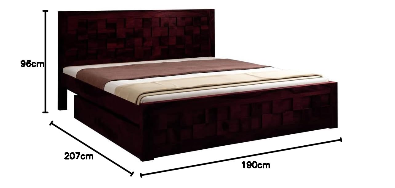 APRODZ Sheesham Wood Storage King Size Belem Bed for Bedroom Stylish | Teak Finish