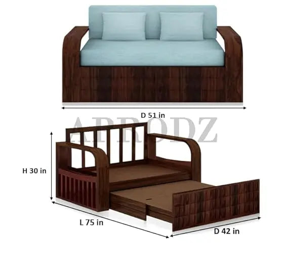Sheesham Wood 2 Seater Sofa Cum Bed with Storage, (75 x 51 x 30 Inch) 