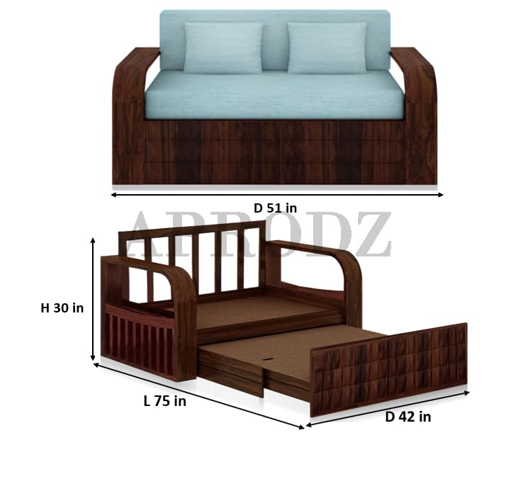 Sheesham Wood 2 Seater Sofa Cum Bed with Storage, (75 x 51 x 30 Inch)