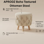 Printed Ottoman Stool Upholstered Foam Cushioned Pouffes for Living Room | Puffy Muddha Stool for Footrest & Sitting, Velvet Pouf Stool, Furniture for Home Decor, Office Set of 1 (Cream) 