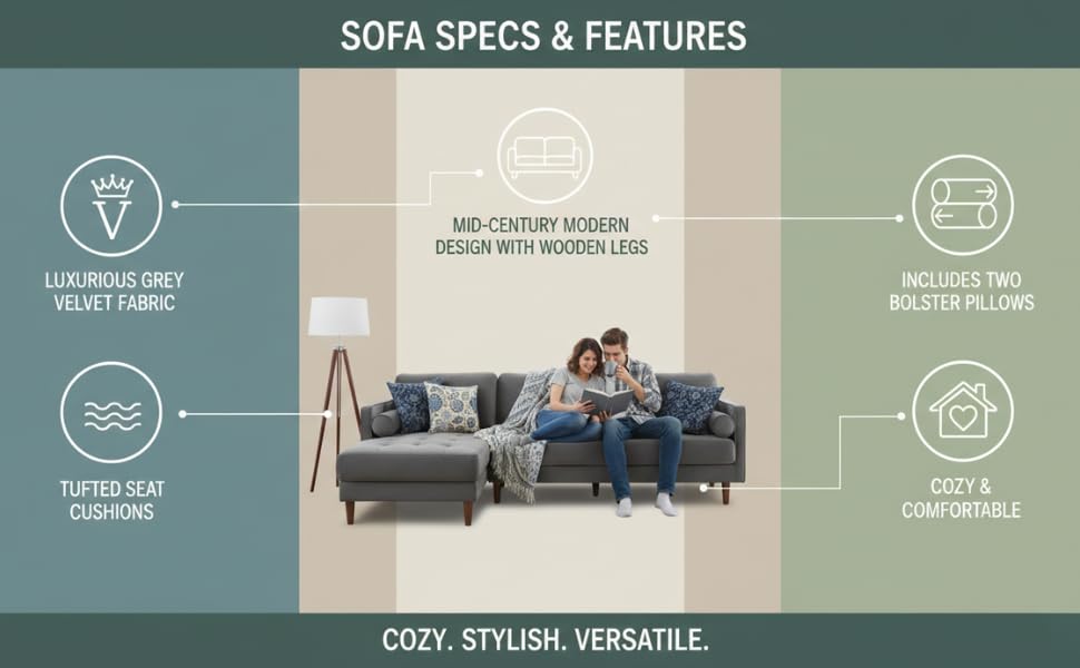 MidCen Wooden 3 Seater Sofa Set with High-Density Comfortable Foam for Home & Living Room (Upholstered- Dark Green Velvet Fabric) 