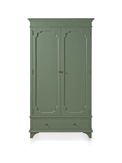 APRODZ Arco Mango Wood Two Doors 1 Drawer Wardrobe Storage Almirah Cupboard for Cloths (Solid Wood - Khaki Green)