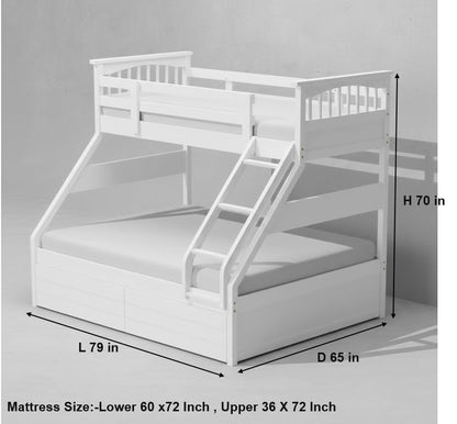 Sheesham Twin/Queen Bunk Bed with 2 Drawer Storage for Bedroom (Rosewood - Brown) 