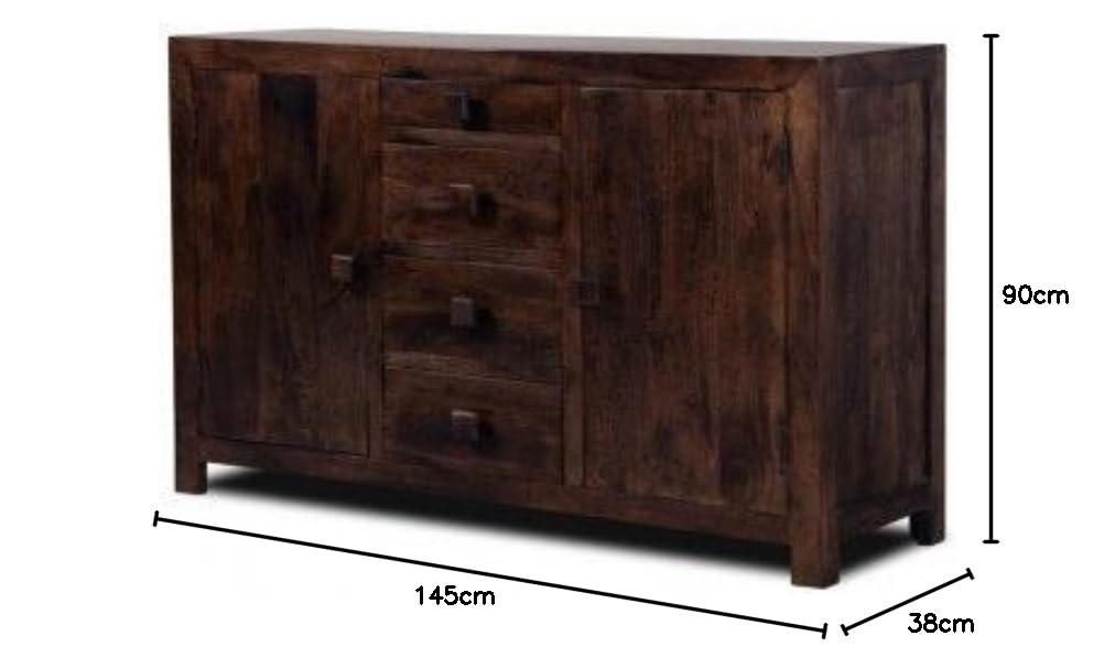 APRODZ Mango Wood Detroit Sideboard Storage Cabinet for Living Room | Wooden Cabinet for Kitchen | Brown Finish