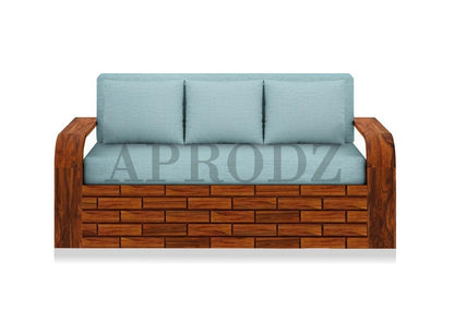 Sheesham Wood Sofa Cum Bed, 3 Seater with Blue Upholstery (75 x69 x30 Inch)