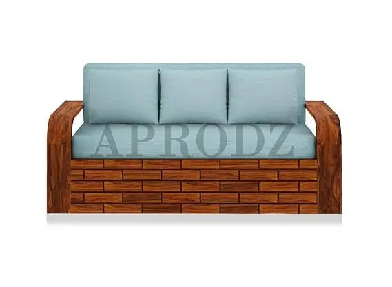 Translation missing: en.Sheesham Wood Sofa Cum Bed, 3 Seater with Blue Upholstery (75 x69 x30 Inch)  Sheesham Wood Sofa Cum Bed (3 Seater)