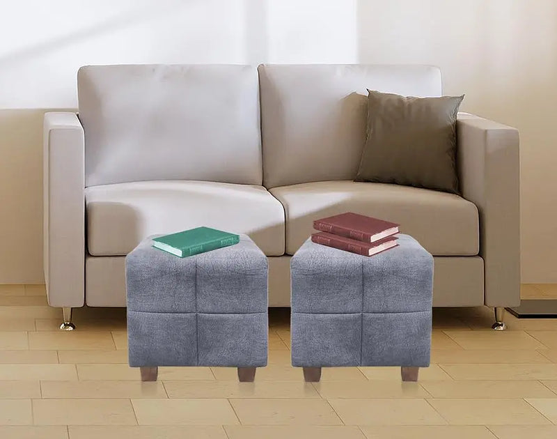 Ottoman Stool for Living Room | Pouffes for Sitting| Foot stools | Office Stools | Decoration & Dressing Table Suede Fabric Set of 2 Dark Brown +. 