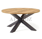 Designer Round Coffee Table | Solid Wood Construction & Stylish Metal Finish 